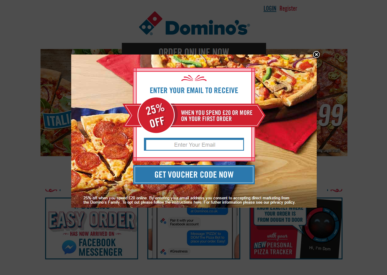 dominos pizza pop up offer