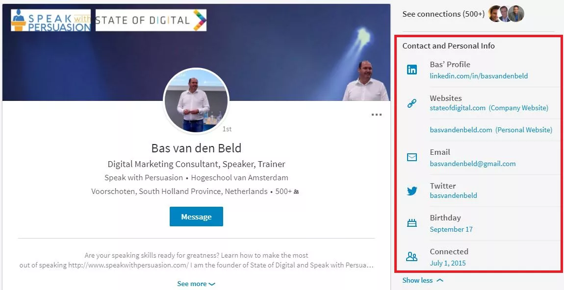 linkedin bas contact details