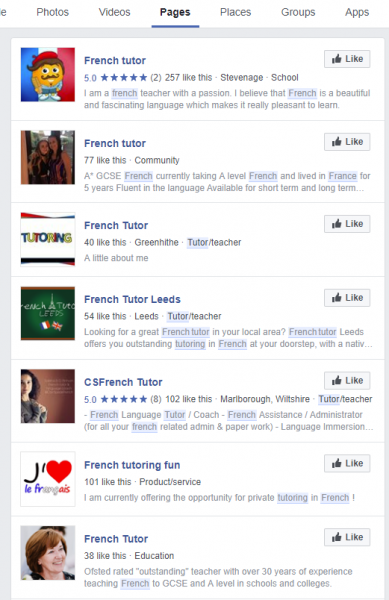 Facebook french tutor search